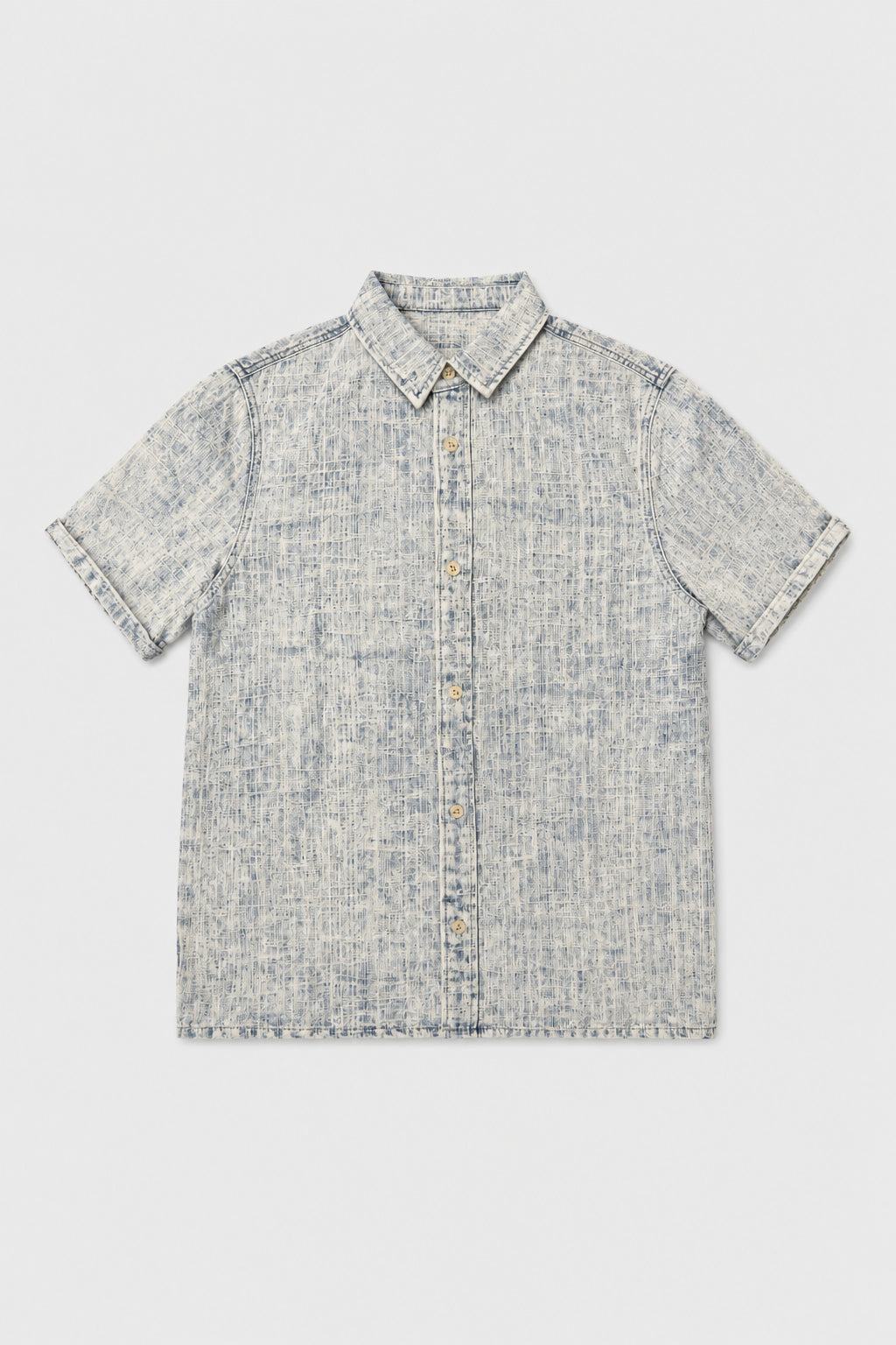 Chemise Courte Denim Washed 001A Bleu