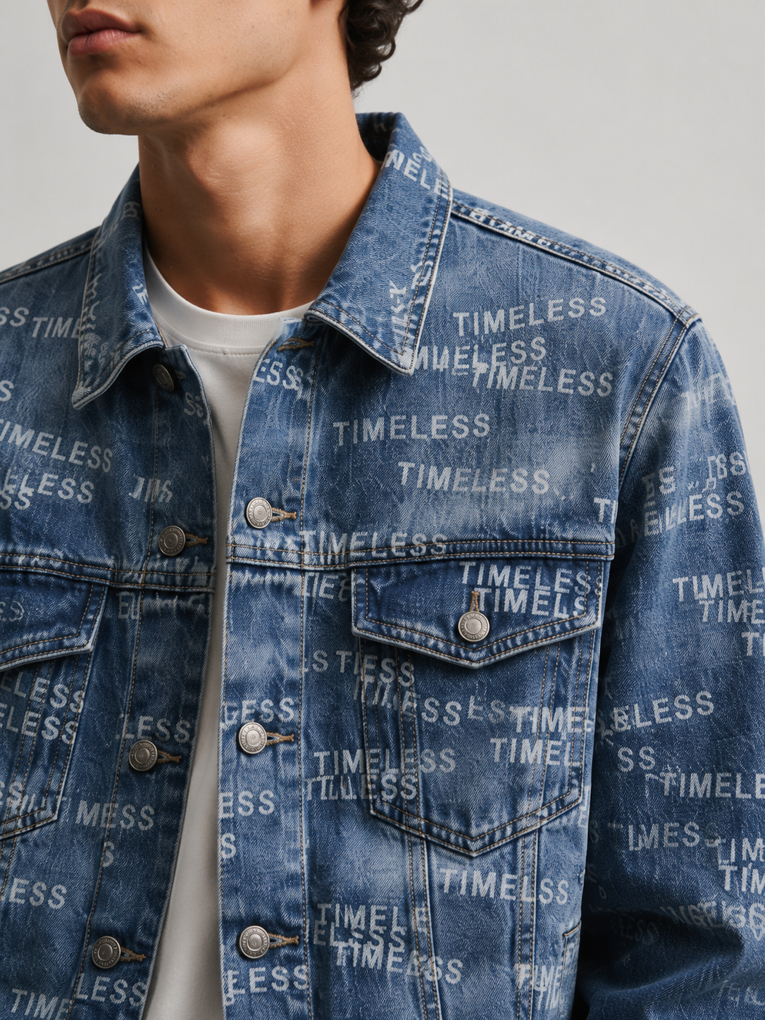 Veste denim imprimé Timeless 042A.JPEG Bleu