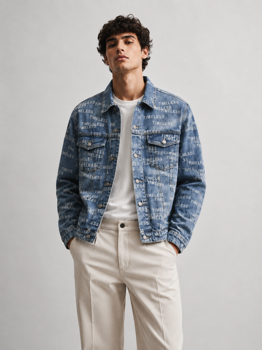 Veste denim imprimé Timeless 042A.JPEG Bleu