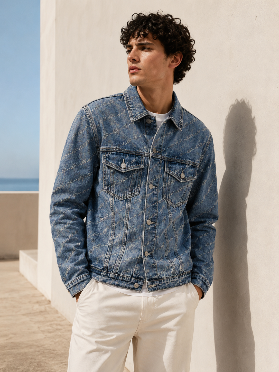 Veste en jean délavé 043A Bleu