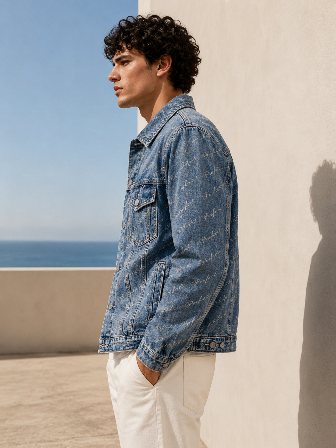 Veste en jean délavé 043A Bleu
