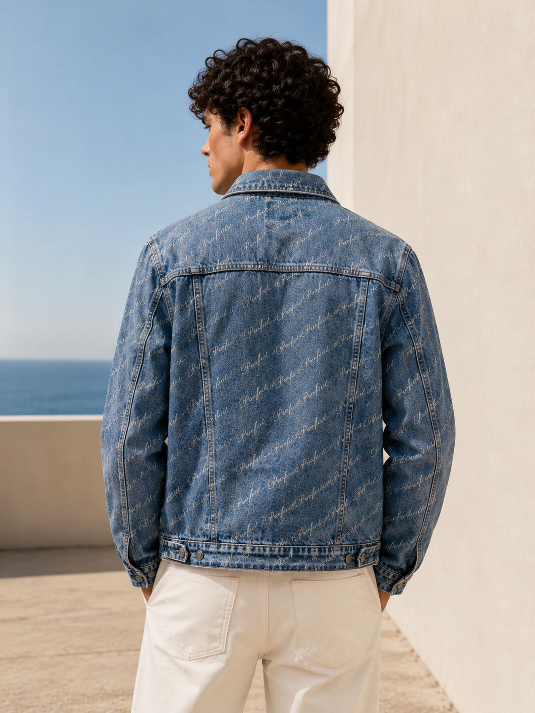 Veste en jean délavé 043A Bleu