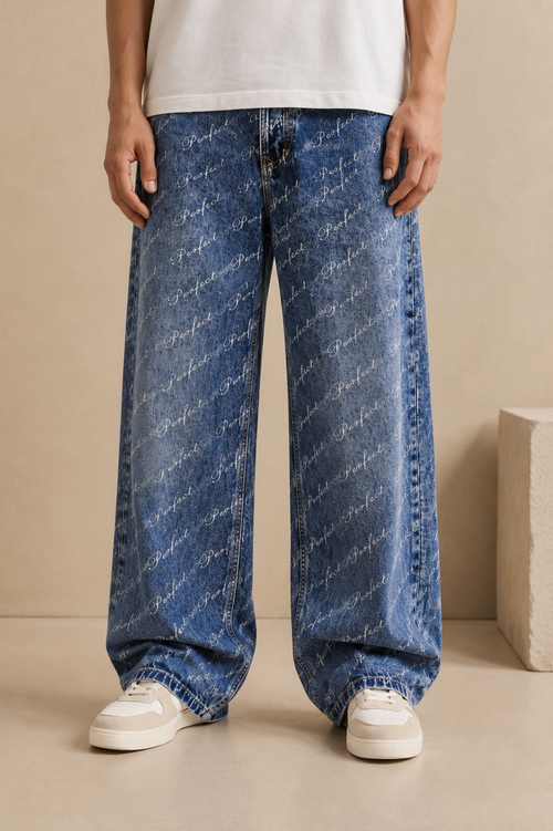 Jean droit monogrammé 043B Bleu
