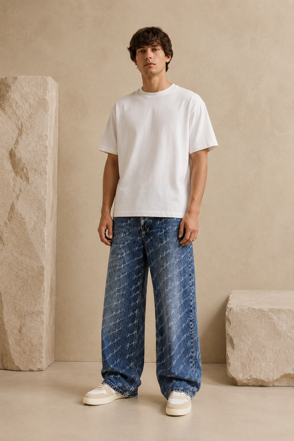 Jean droit monogrammé 043B Bleu