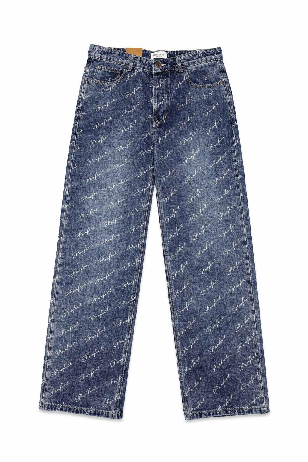 Jean droit monogrammé 043B Bleu