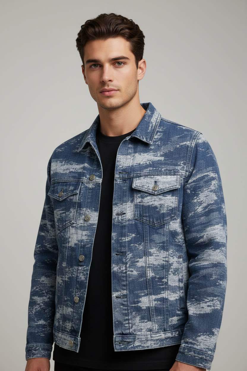Veste en jean délavée 044A Bleu