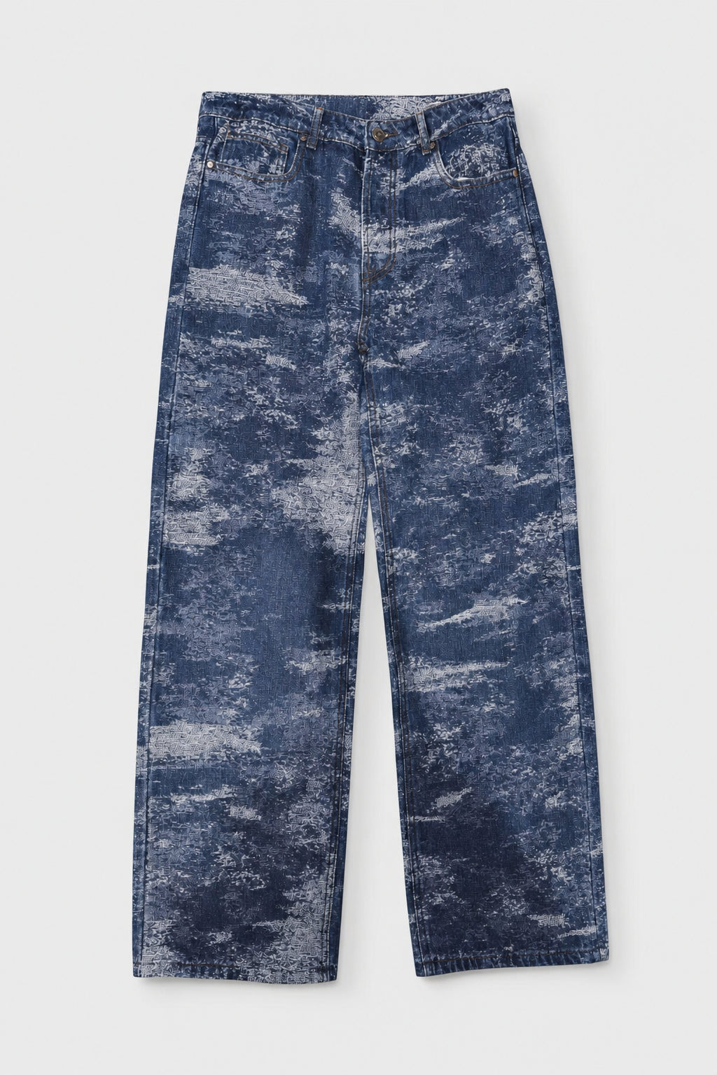 Jean taille haute délavé coupe large 044B Bleu