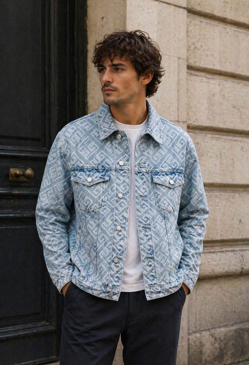 Veste en jean monogramme 045A Bleu
