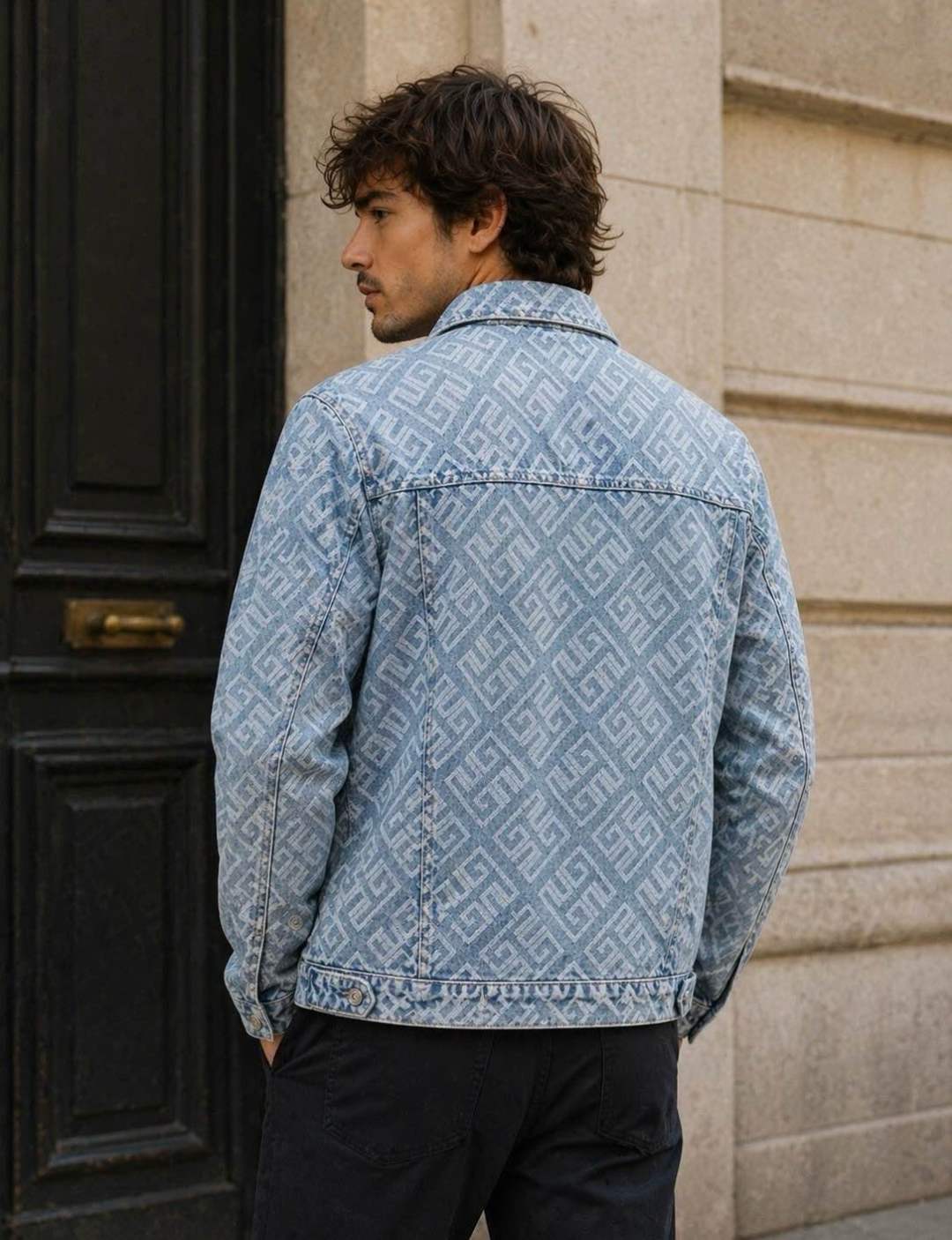 Veste en jean monogramme 045A Bleu