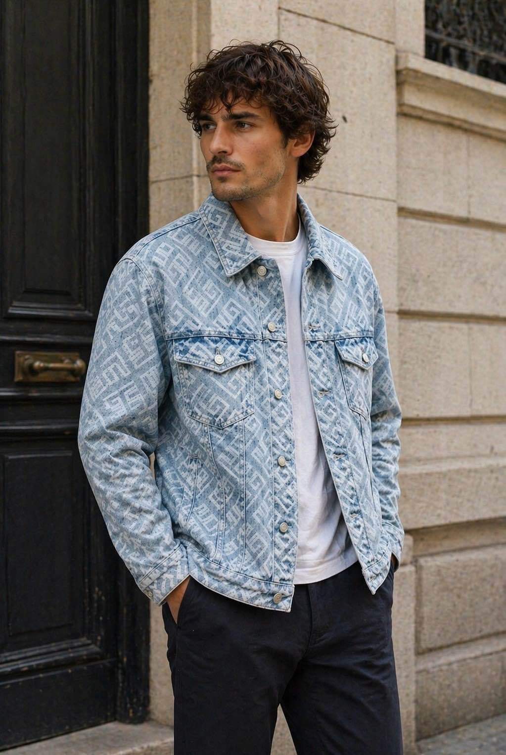 Veste en jean monogramme 045A Bleu