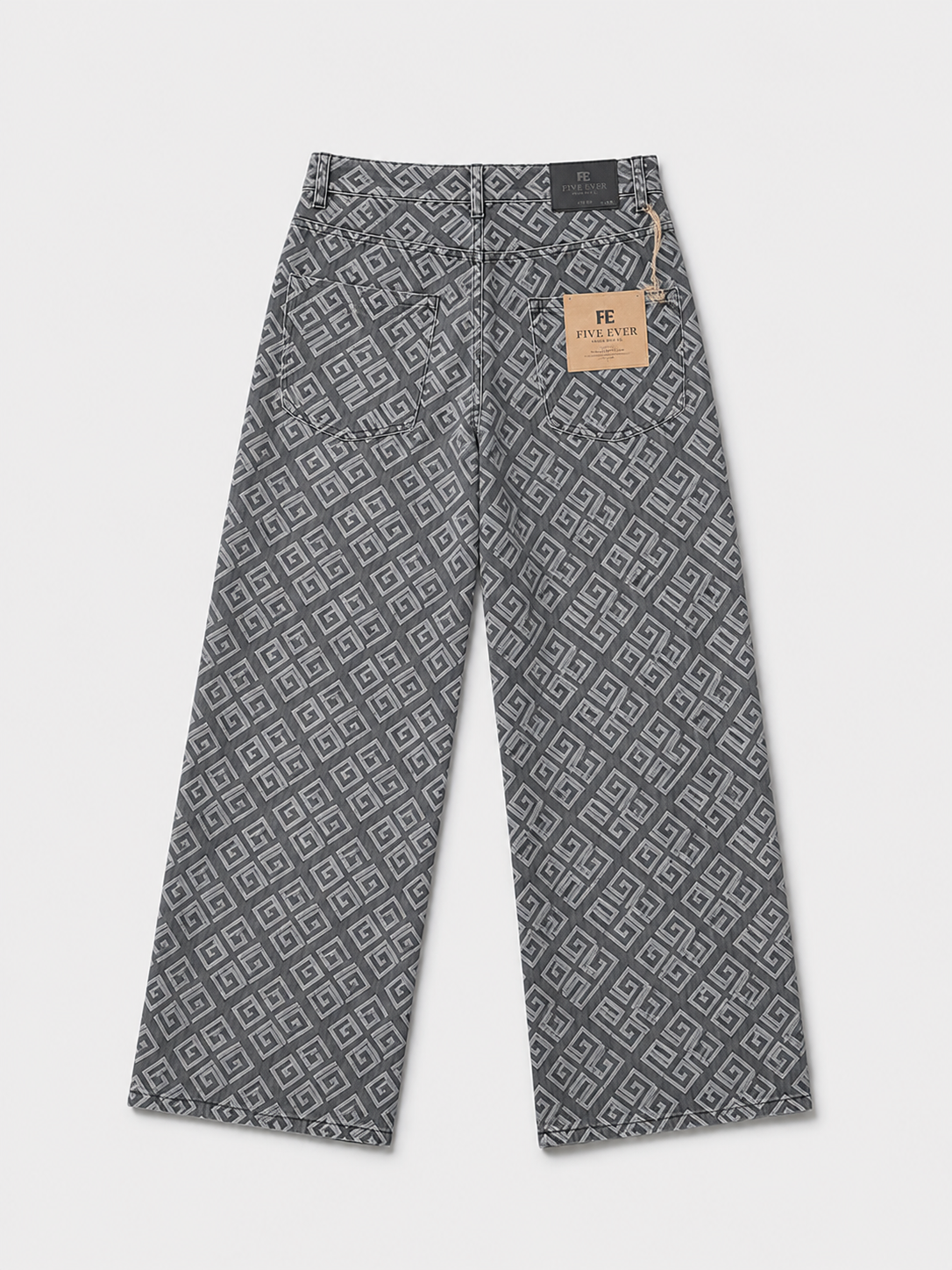 Jean droit à motif géométrique 047B Gris