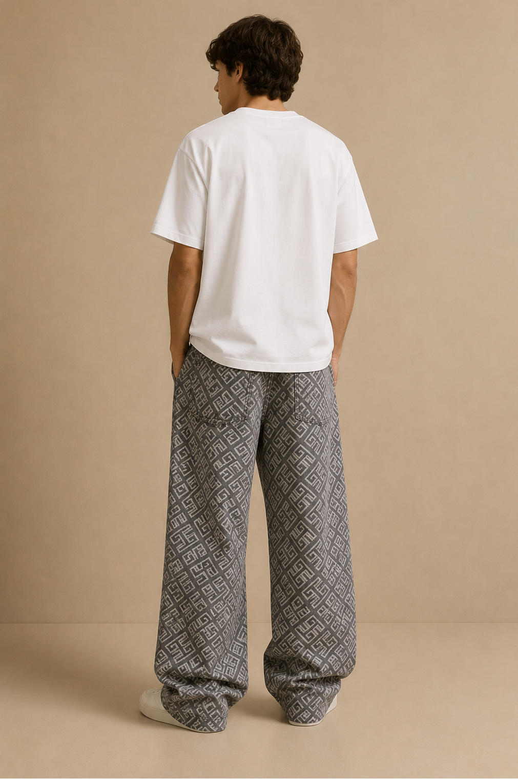 Jean droit à motif géométrique 047B Gris