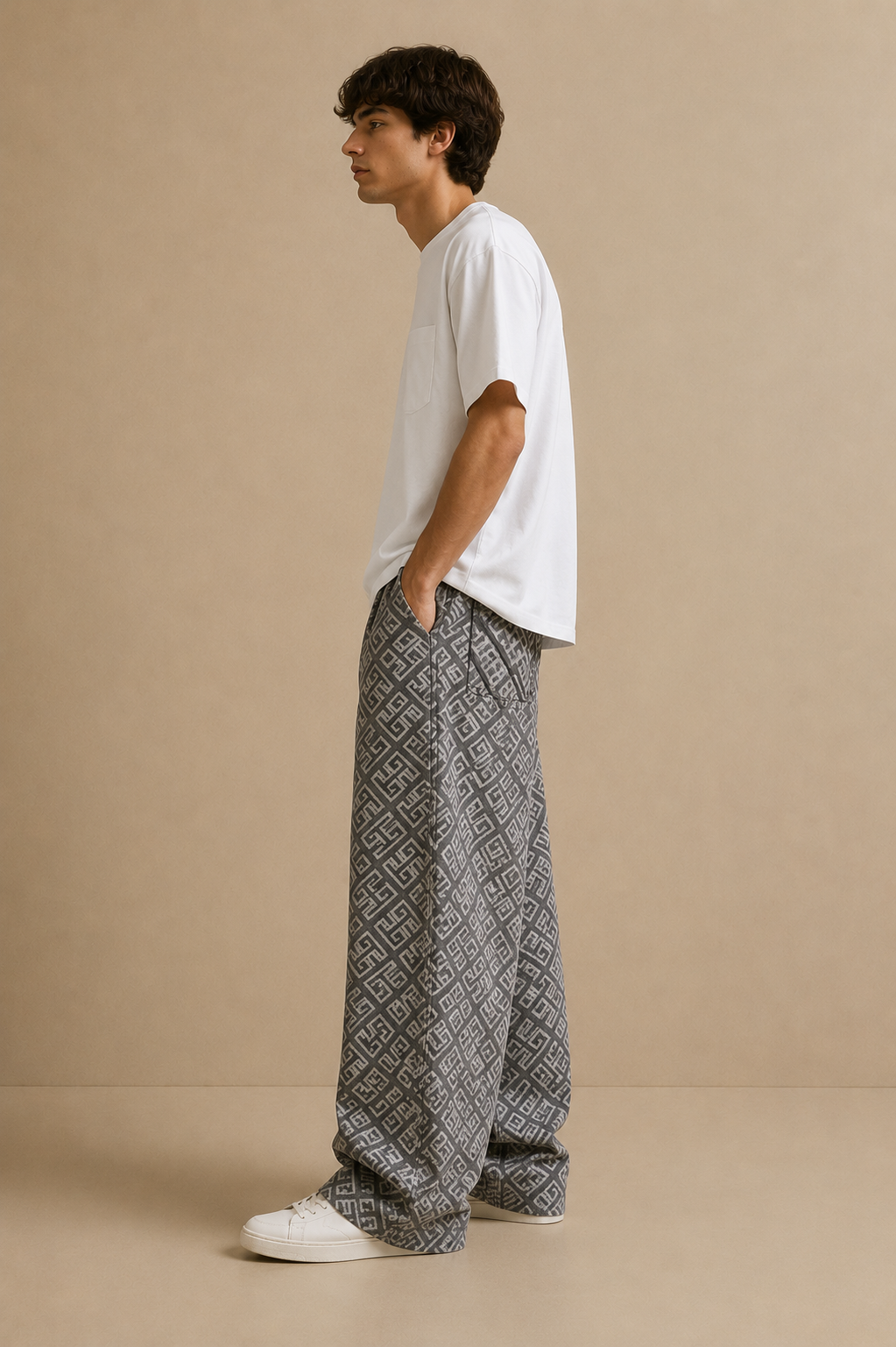 Jean droit à motif géométrique 047B Gris