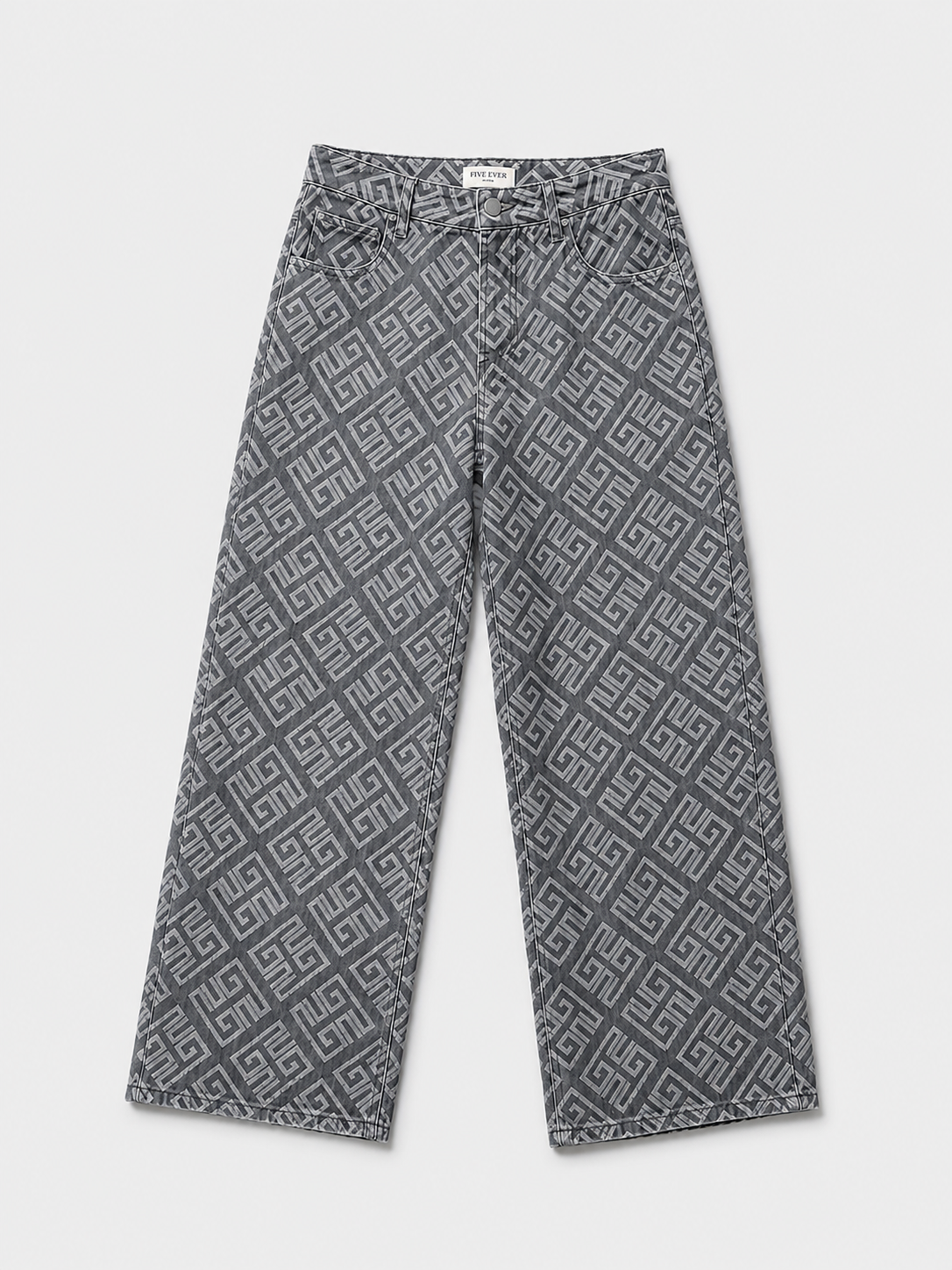 Jean droit à motif géométrique 047B Gris
