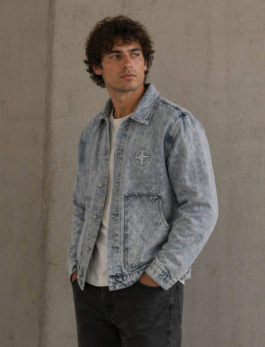 Veste en jean gris délavé 052A Gris