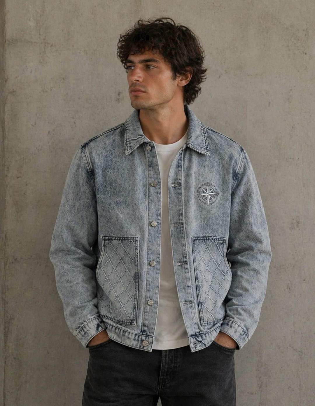 Veste en jean gris délavé 052A Gris
