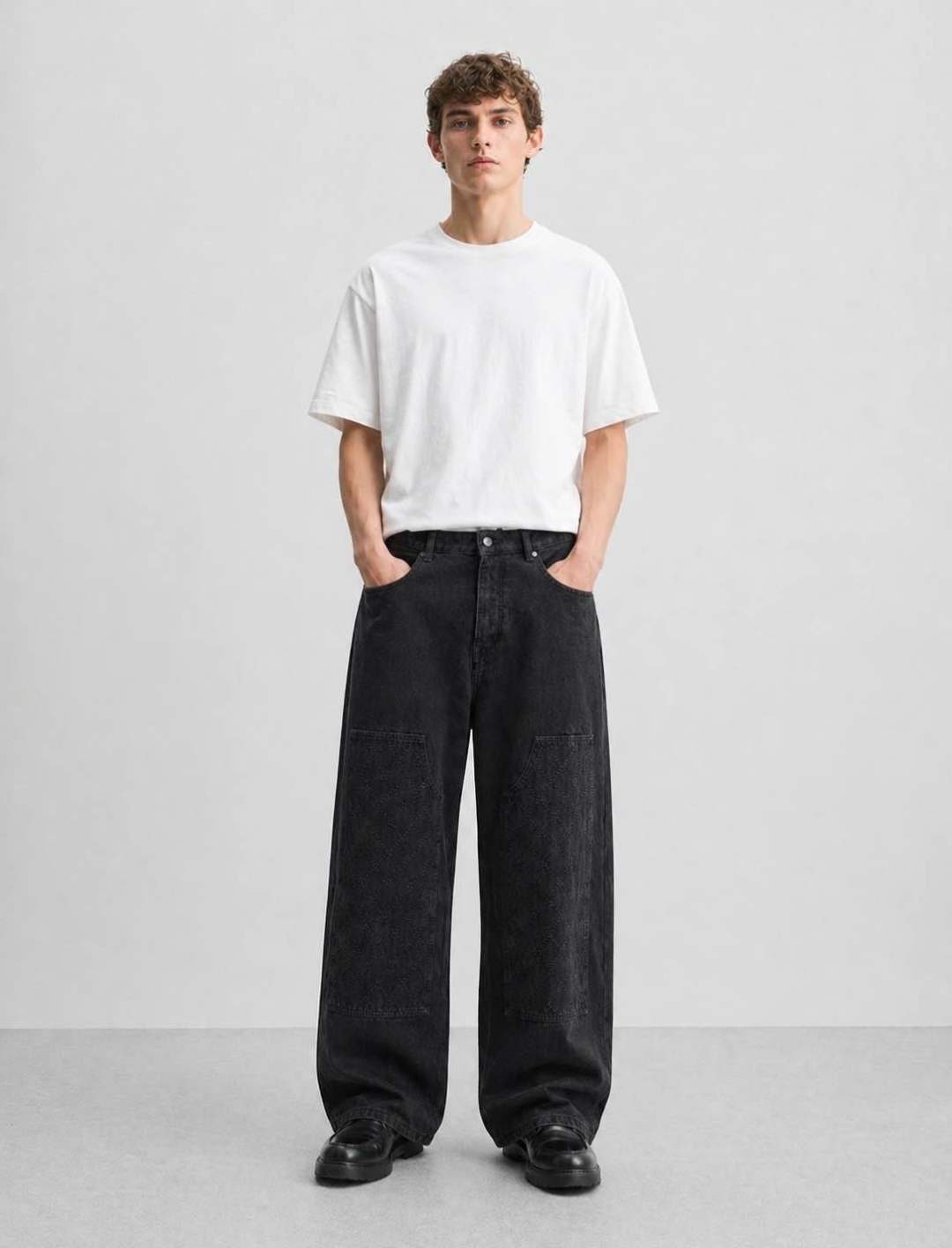 Jean droit patchwork 053B Noir