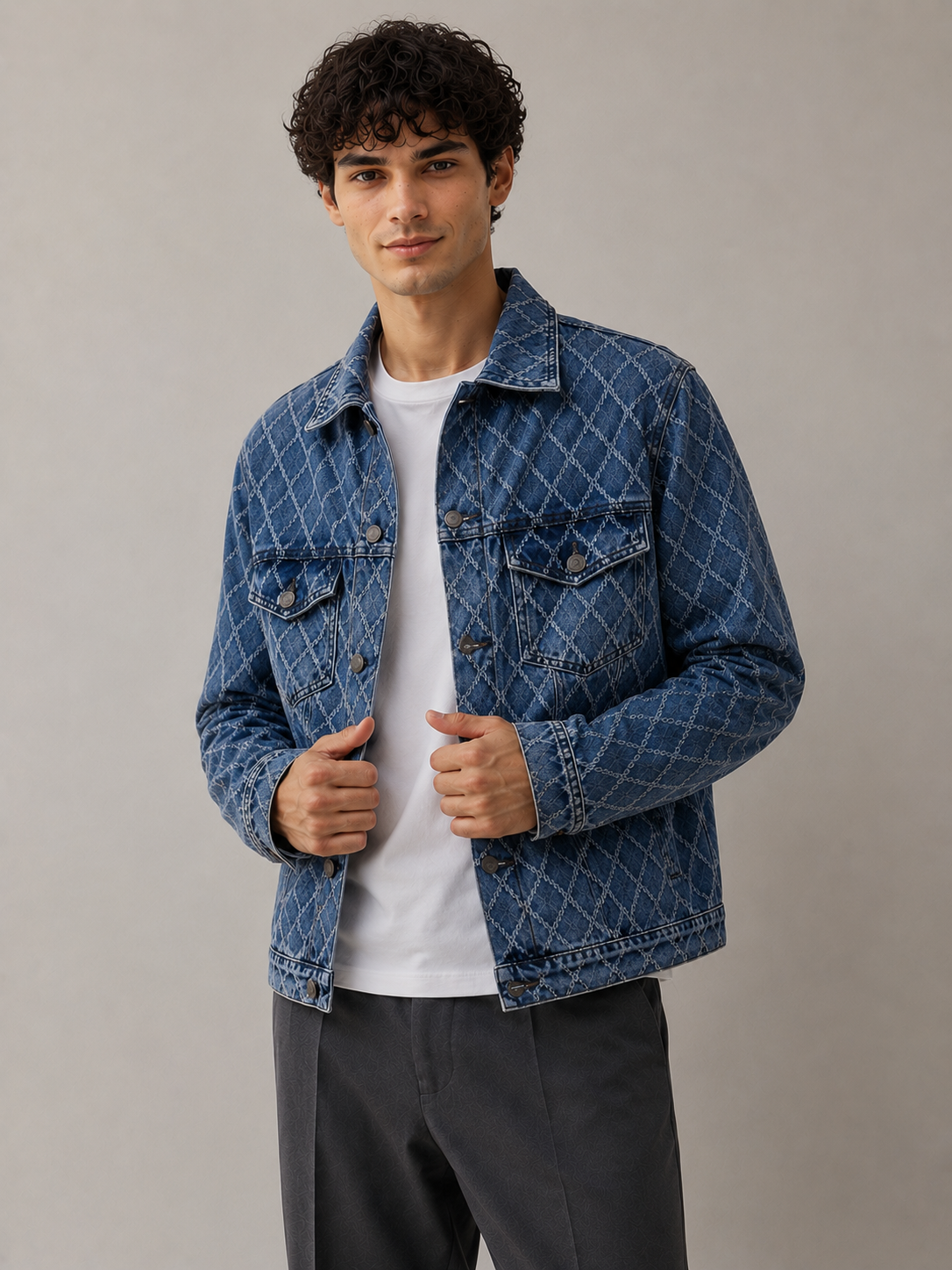 Veste en jean matelassée 054A Bleu