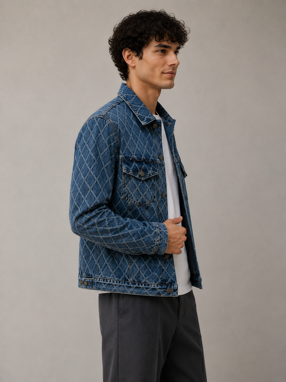 Veste en jean matelassée 054A Bleu