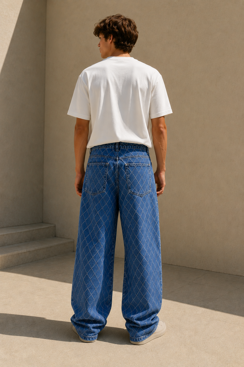 Jean large losanges matelassé 054B Bleu