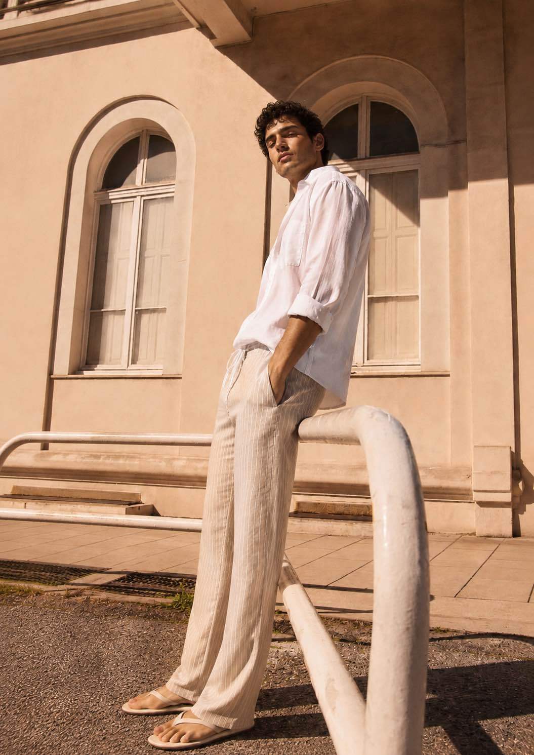Pantalon Rayé Taille Élastique 20265-4 Beige