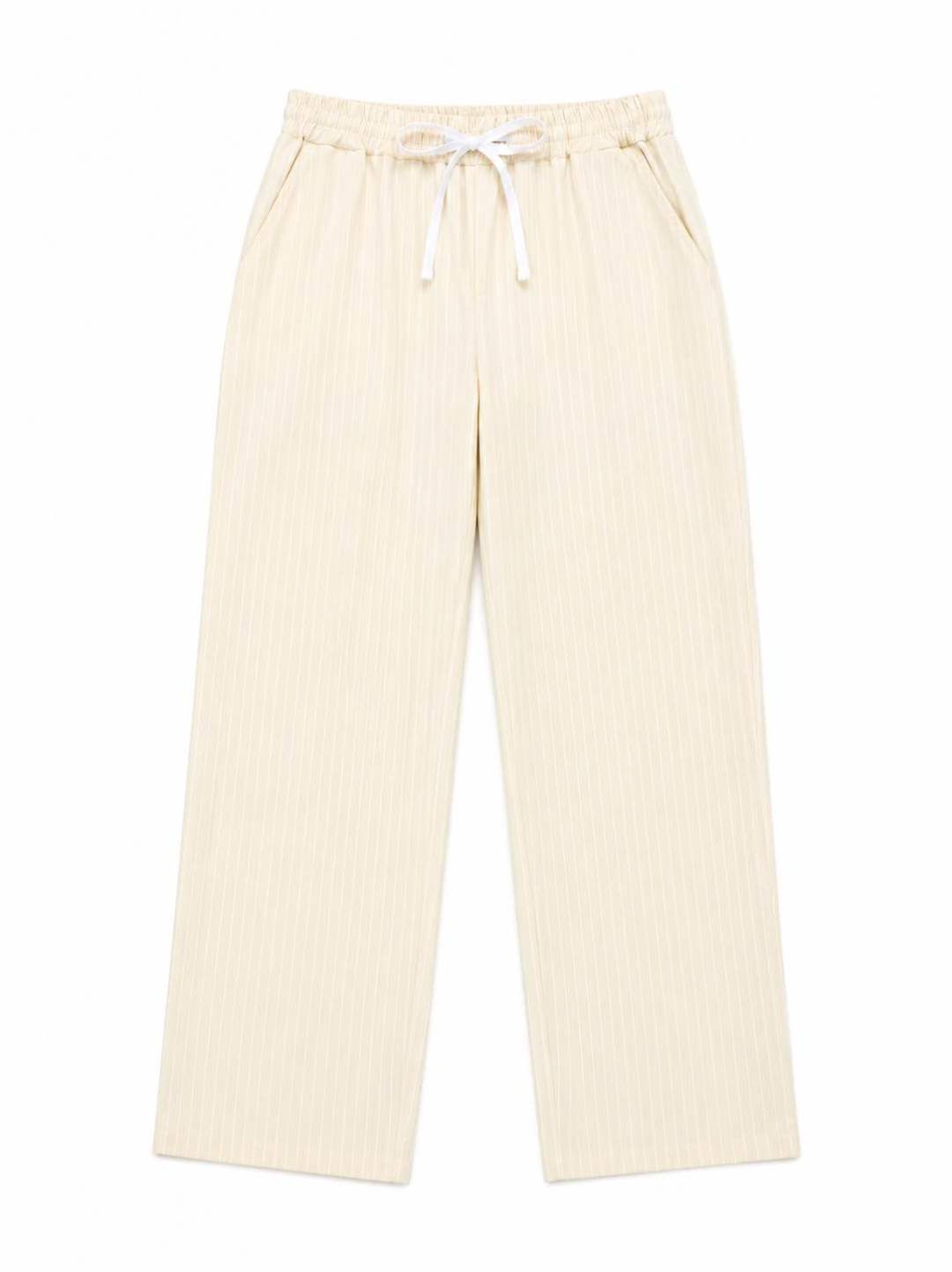 Pantalon Rayé Taille Élastique 20265-4 Beige