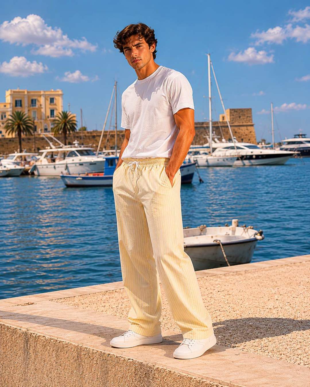 Pantalon à fines rayures 20265-7 JAUNE