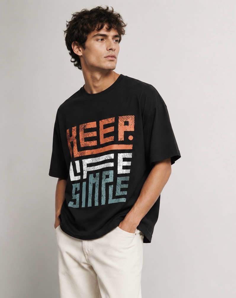 T-shirt message Keep Life Simple 60136-2 Noir