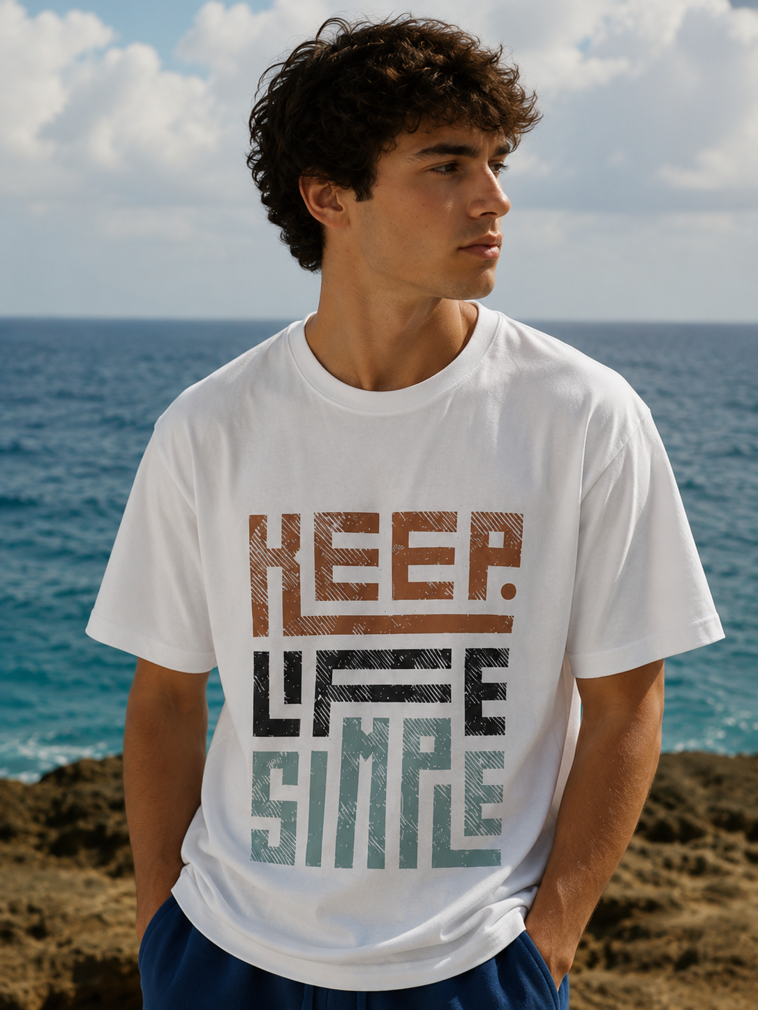 T-shirt graphique "Keep Life Simple" homme 60136-1 Blanc