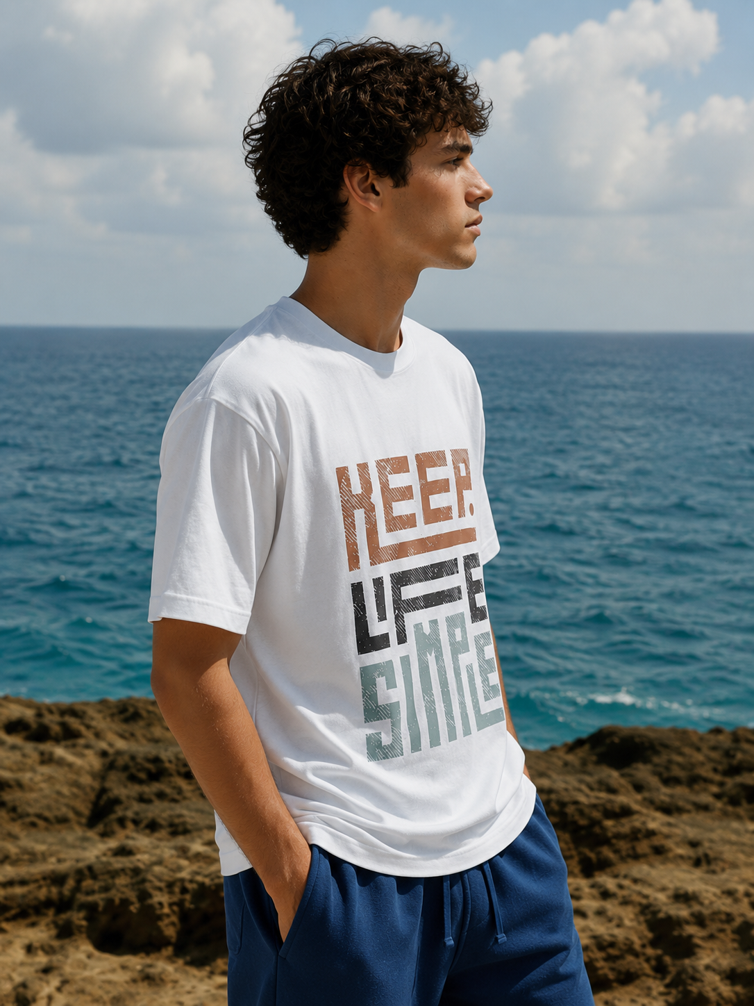 T-shirt graphique "Keep Life Simple" homme 60136-1 Blanc