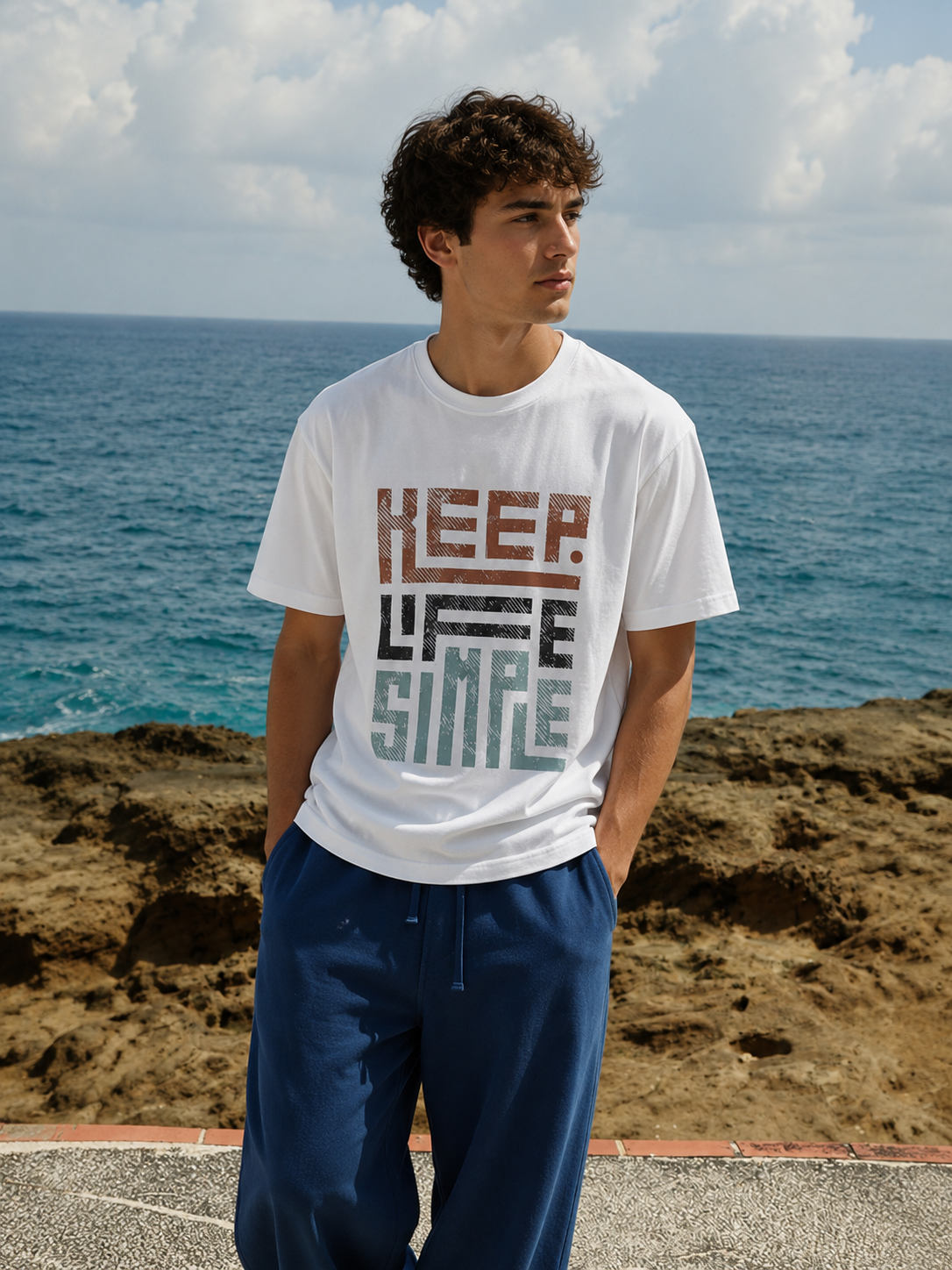T-shirt graphique "Keep Life Simple" homme 60136-1 Blanc