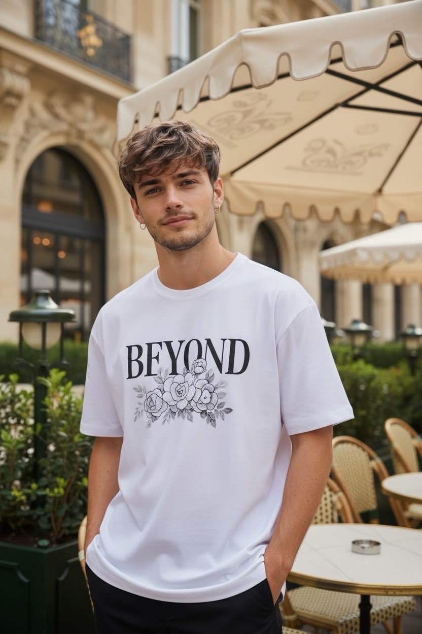 T-shirt imprimé Beyond 60202-1 Blanc