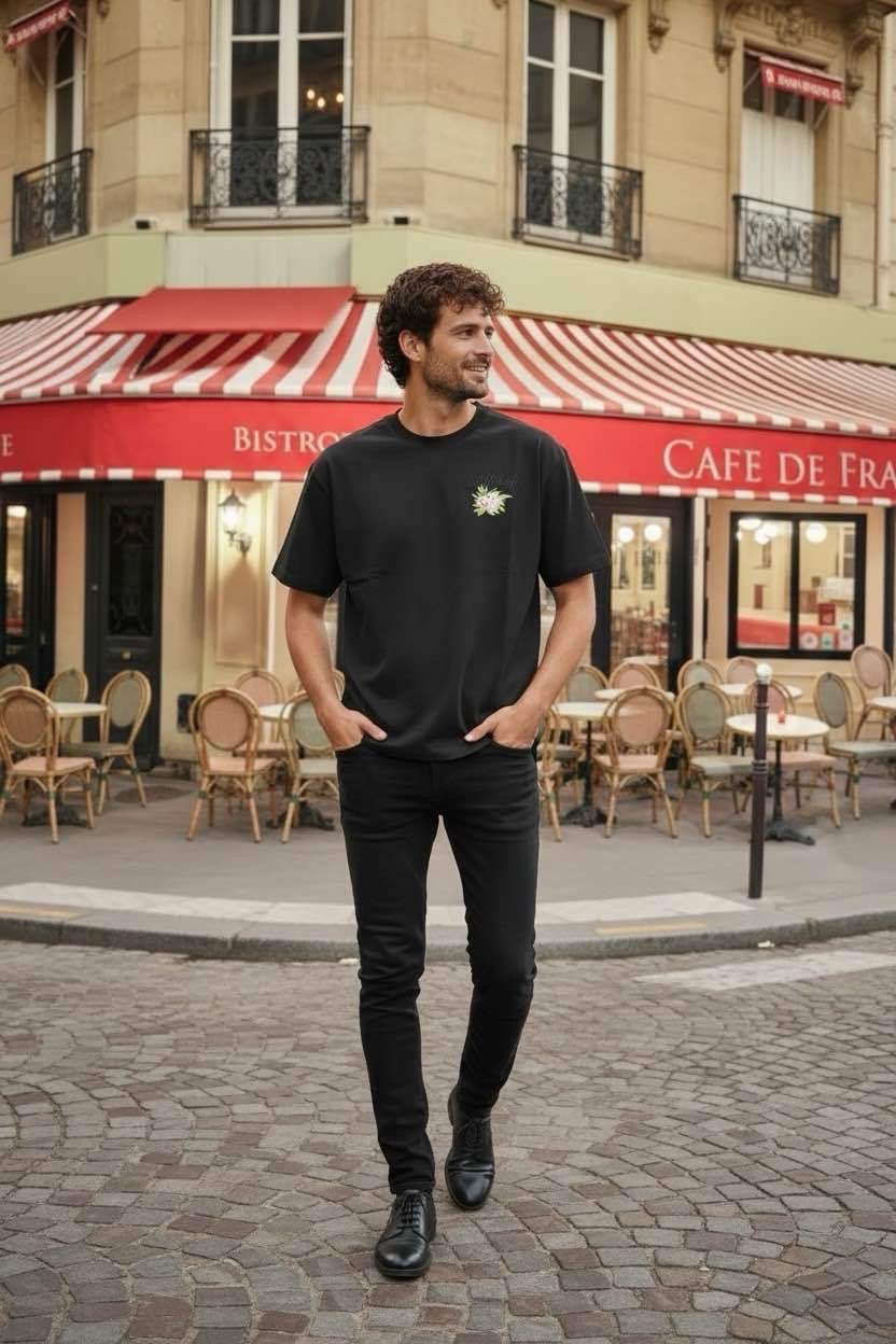 T-shirt Blanc Brodé « L'Attitude » 60210-2 Noir