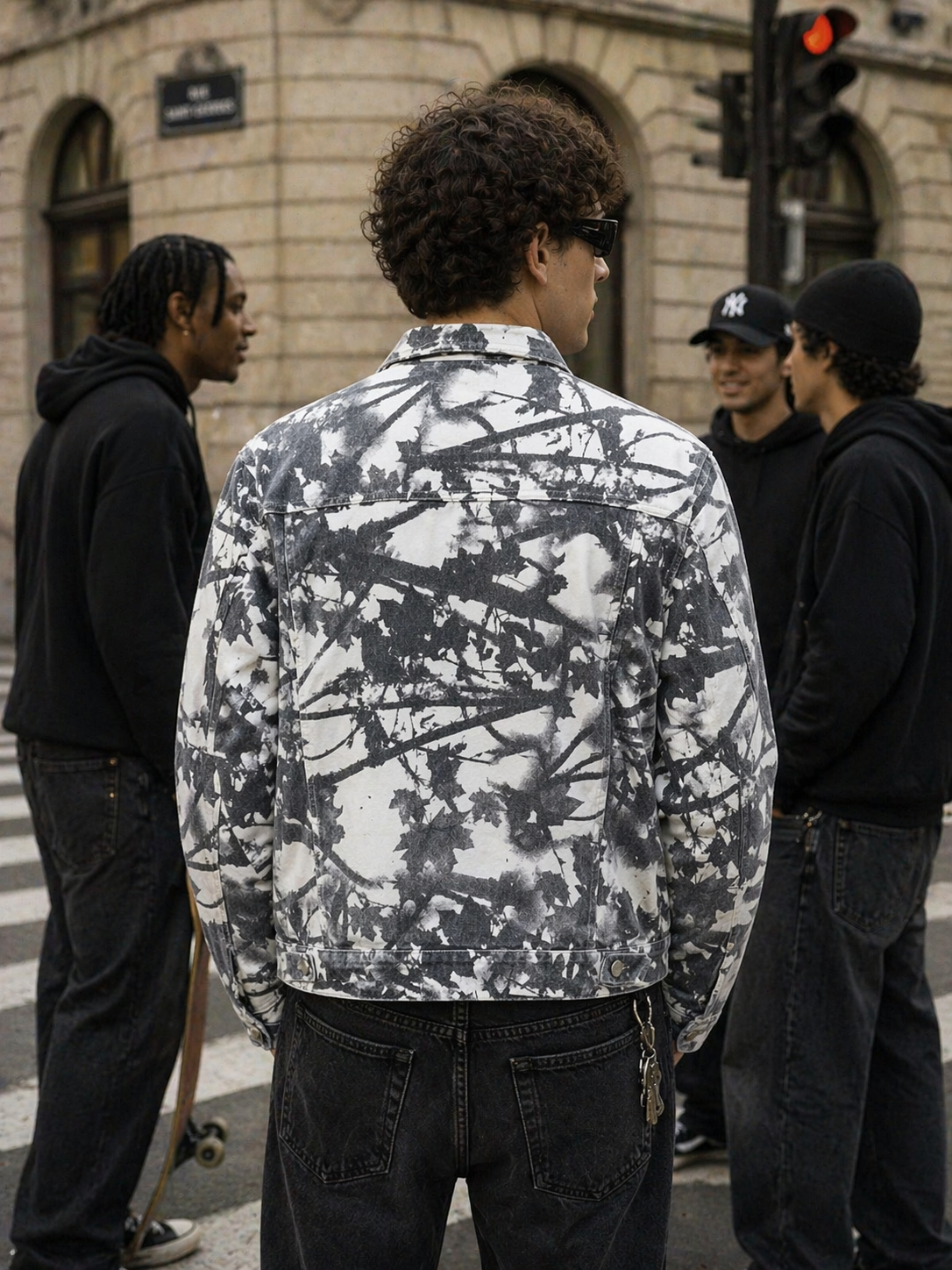 Veste en jean imprimé abstrait Blanc