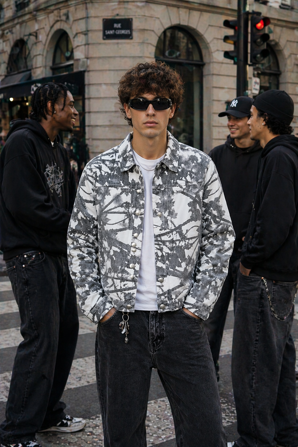 Veste en jean imprimé abstrait Blanc