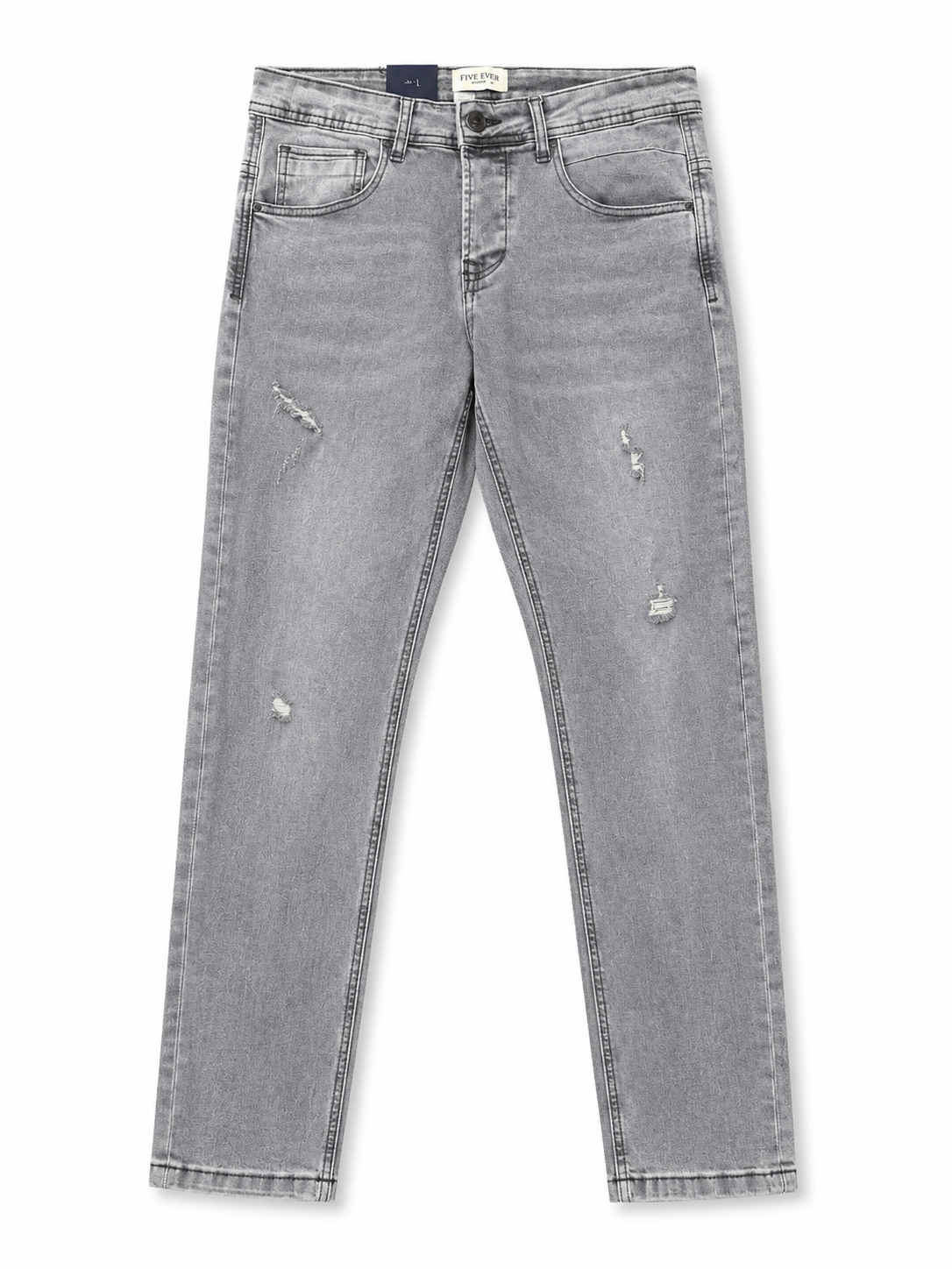 S5002 Jeans slim gris légèrement déchiré