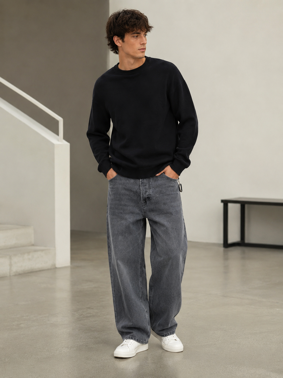 JF020 Jean baggy fit Gris