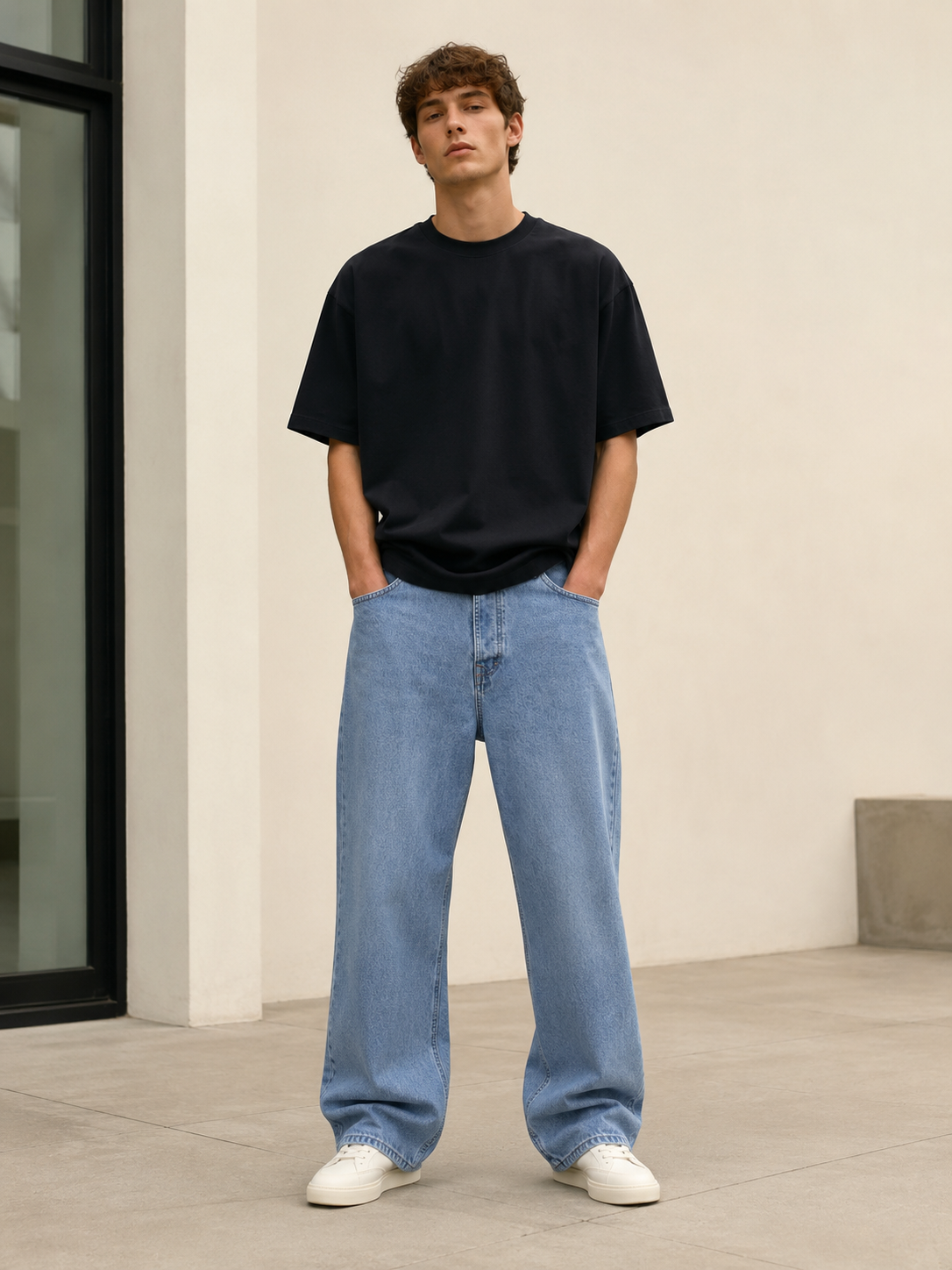 JF058 Jean baggy fit Bleu clair