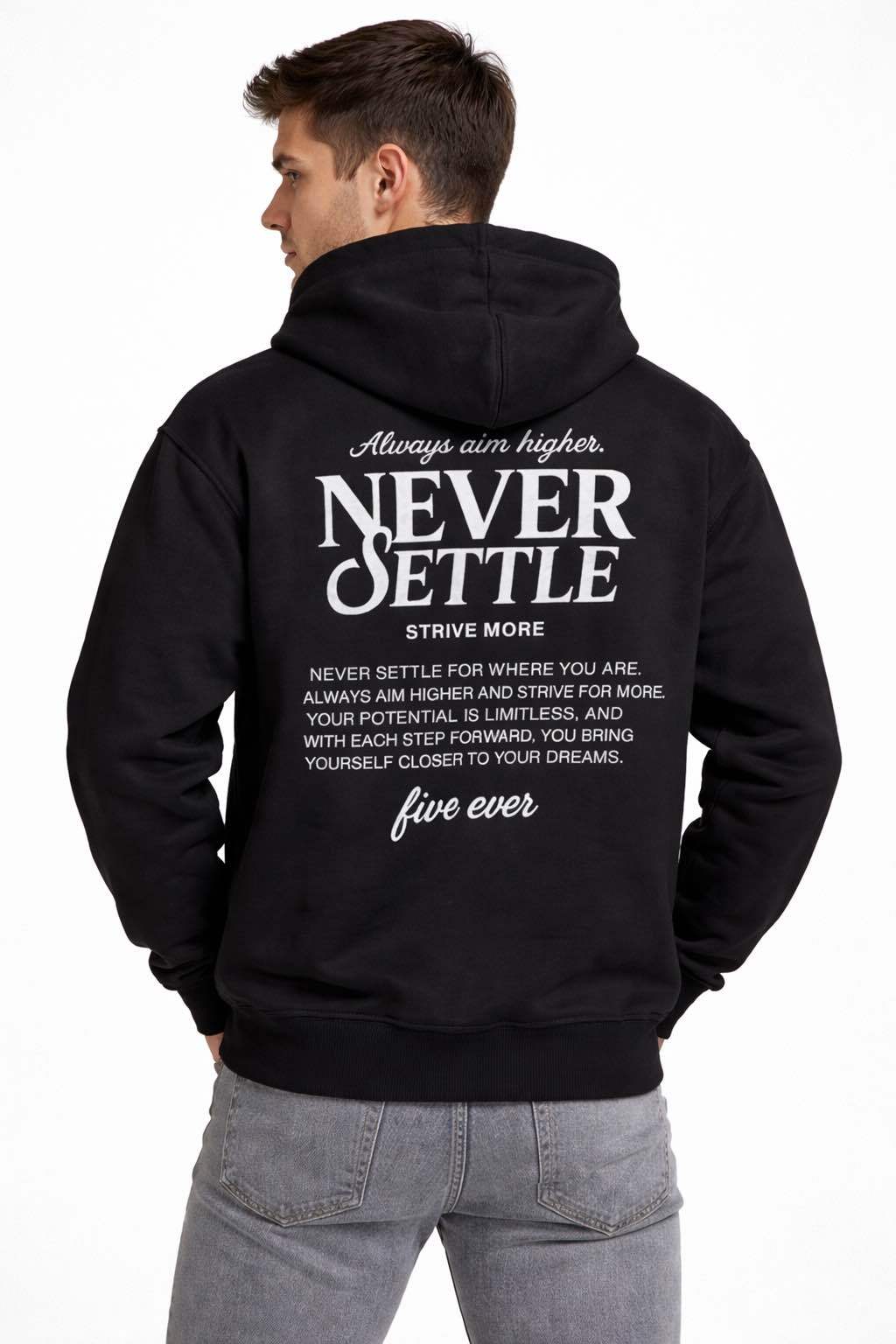 NEVER SETTLE HOODIE - BLACK