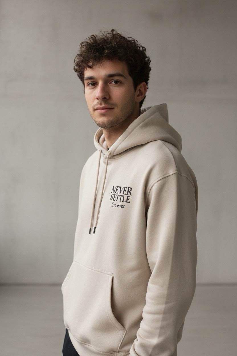 NEVER SETTLE HOODIE - BEIGE