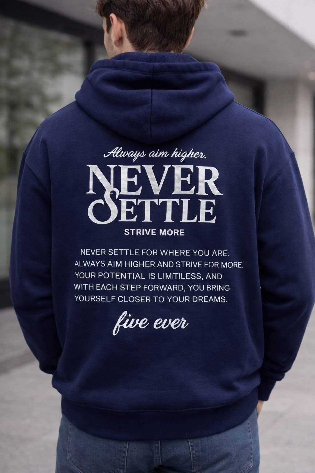 NEVER SETTLE HOODIE - MARINE