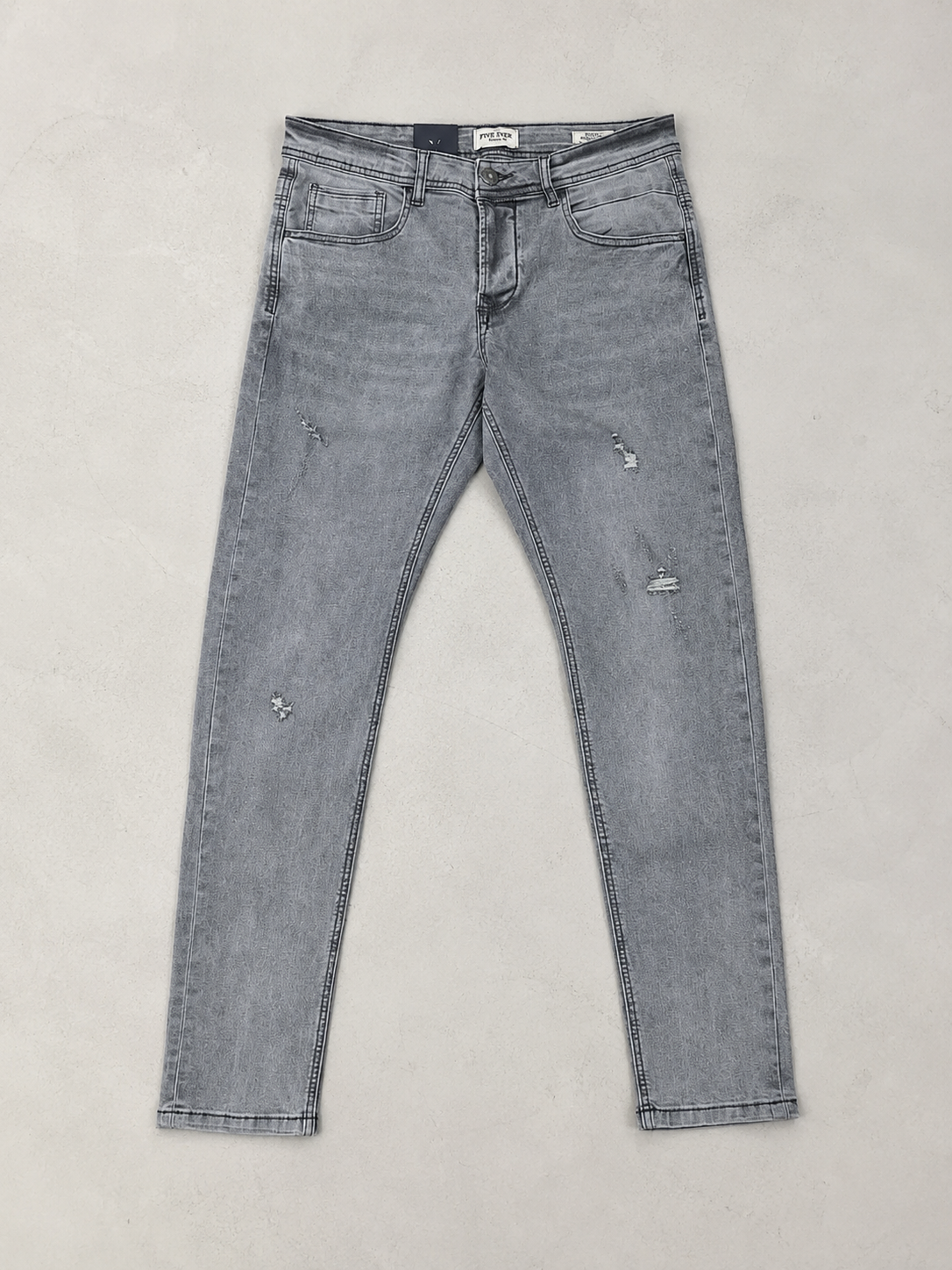 S5002 Jeans slim gris légèrement déchiré