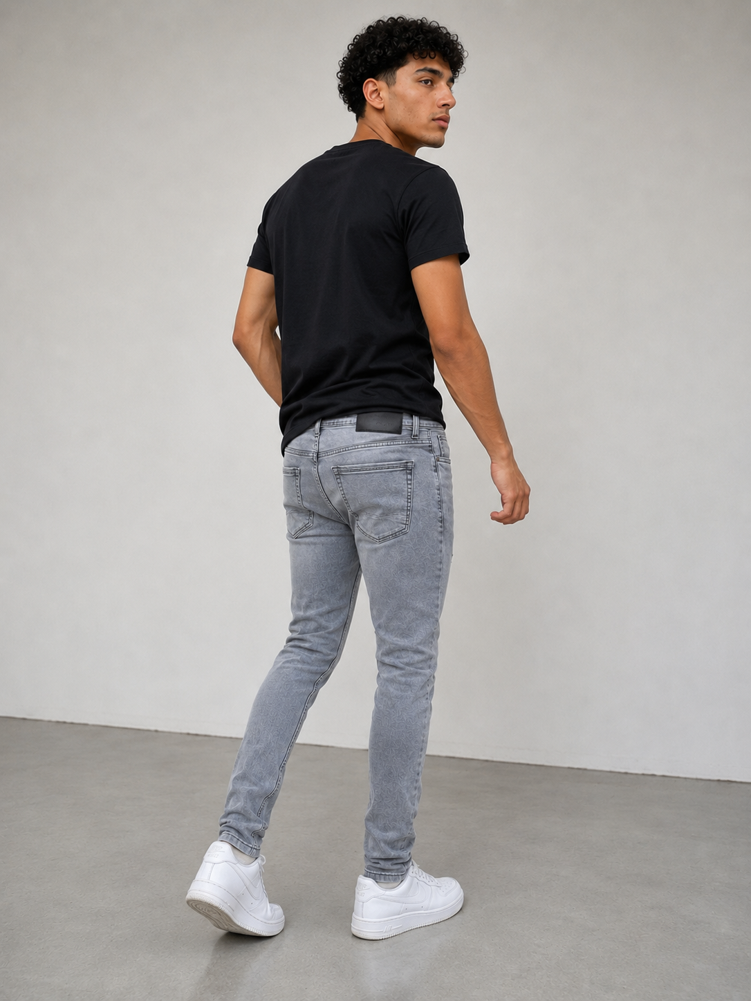 S5002 Jeans slim gris légèrement déchiré