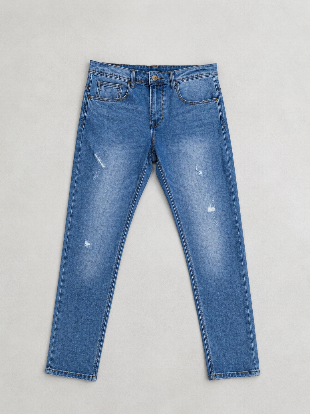 S5004 Jeans slim bleu légèrement déchiré
