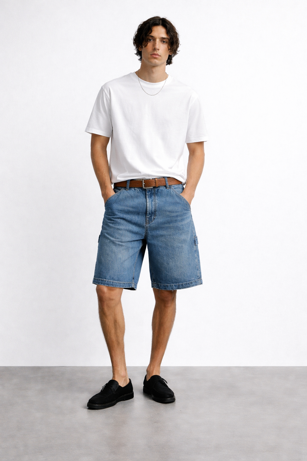 Short baggy denim carpenter délavé SH094C bleu